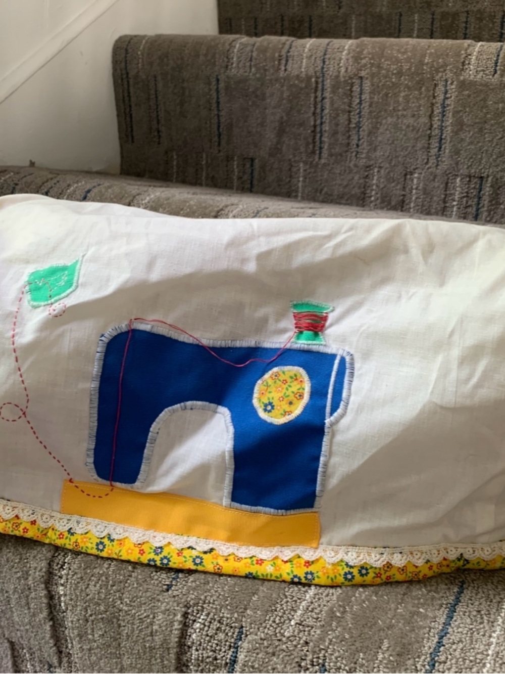Vintage Quilted Sewing Machine Cover Reversible Yellow Calico Floral Applique